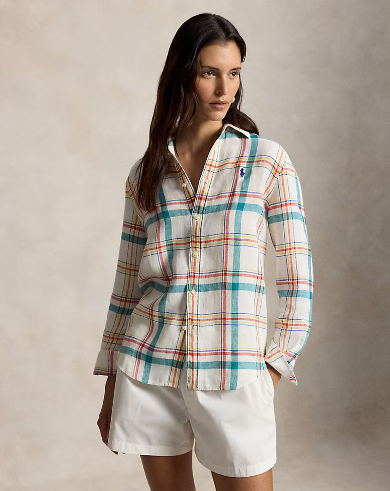 Classic Fit Plaid Linen Shirt