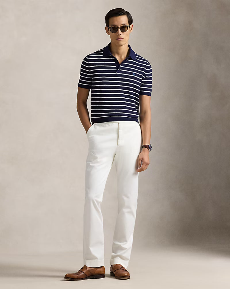 Striped Cotton-Linen Polo Sweater