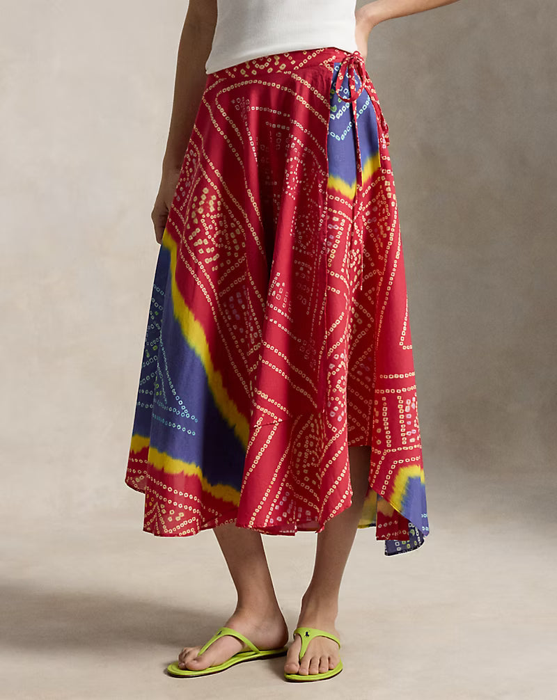 Print Cotton Wrap Skirt