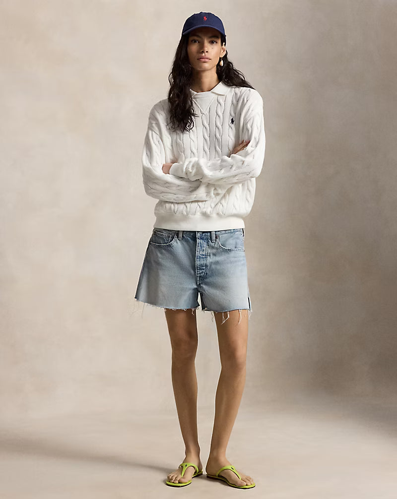 Cable-Knit Cotton Polo-Collar Sweater
