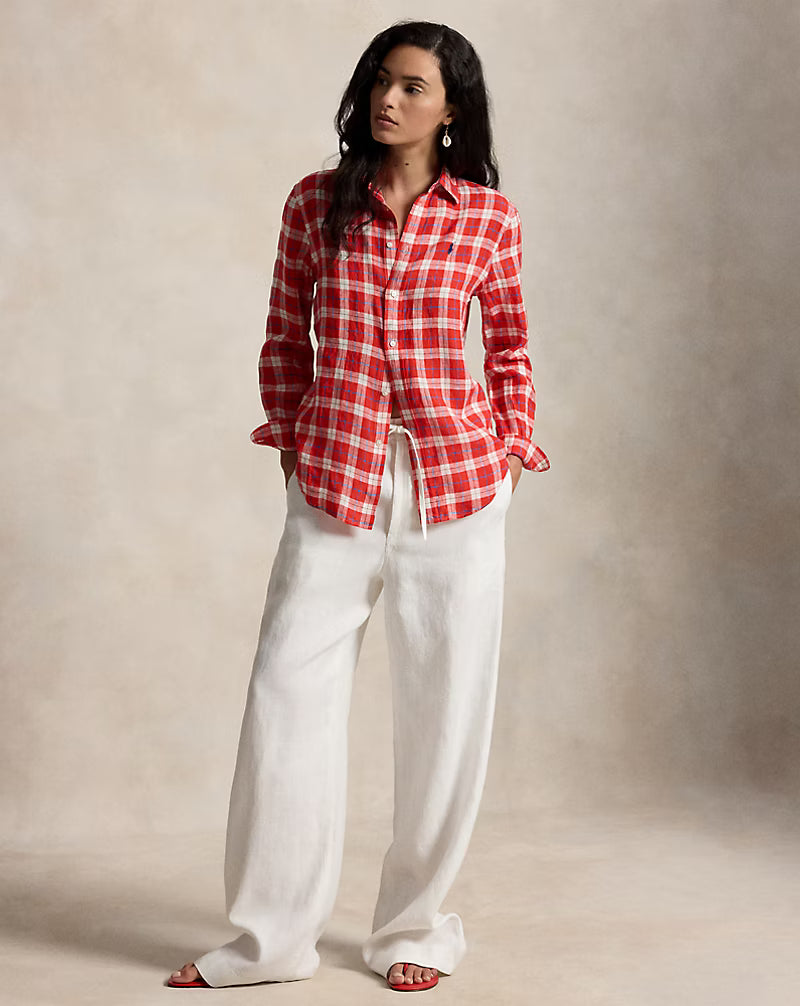 Classic Fit Plaid Linen Shirt