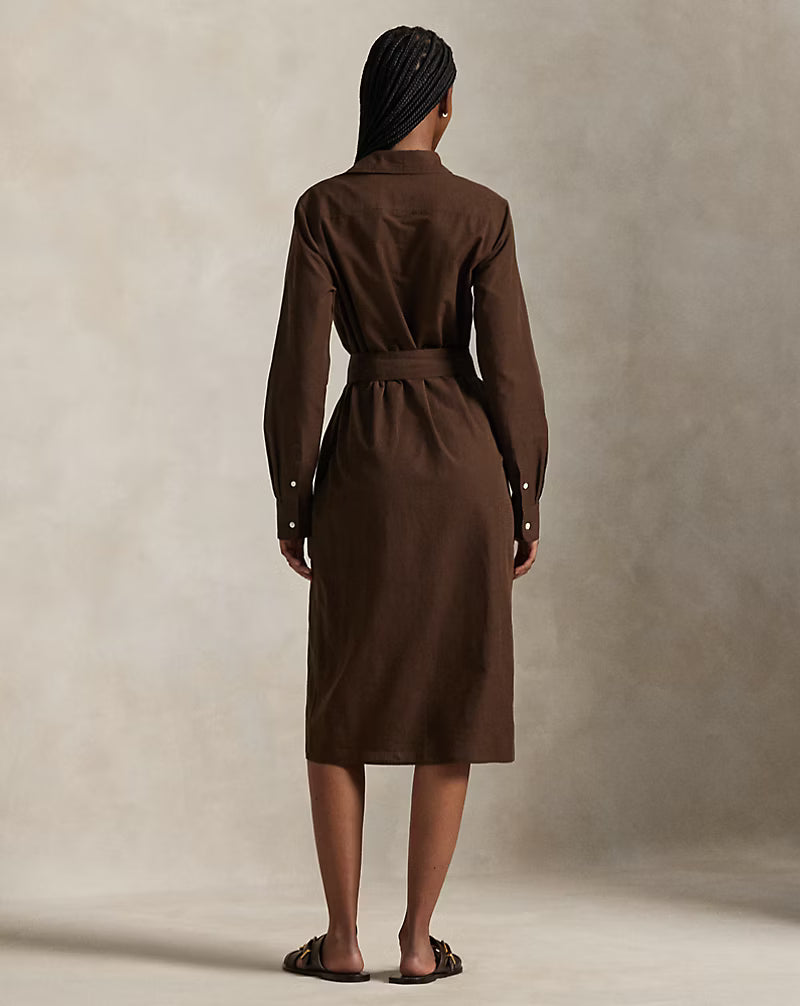 Cotton-Linen Belted Shirtdress