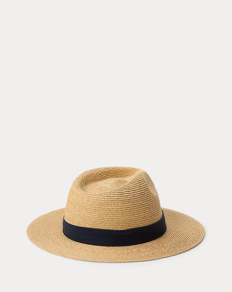 Poplin-Trim Raffia Fedora