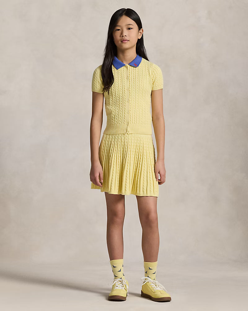 Mini-Cable Cotton Polo Cardigan & Skirt