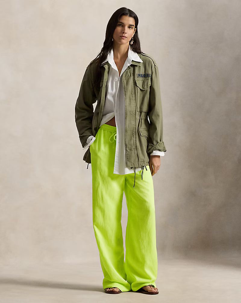 Twill Drawstring Wide-Leg Pant