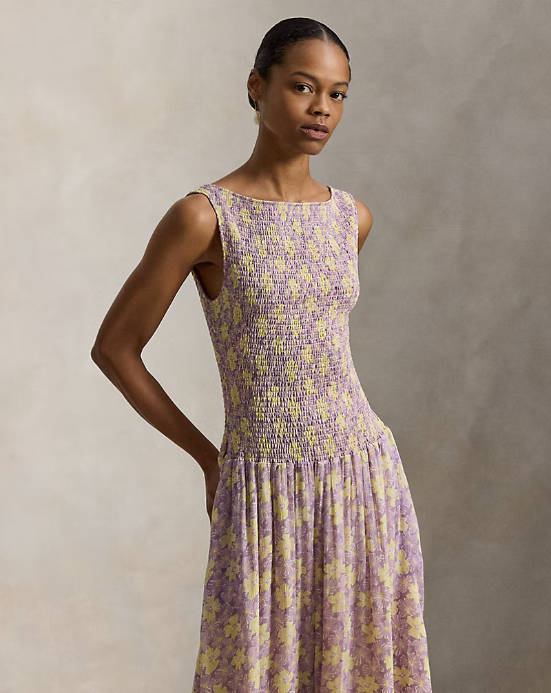 Floral Smocked Crinkled Dress