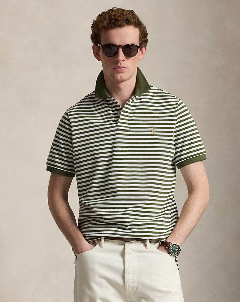 Classic Fit Striped Mesh Polo Shirt