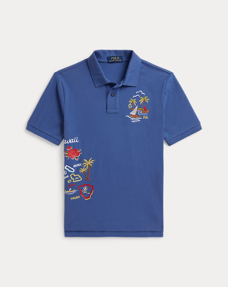 Embroidered Cotton Mesh Polo Shirt