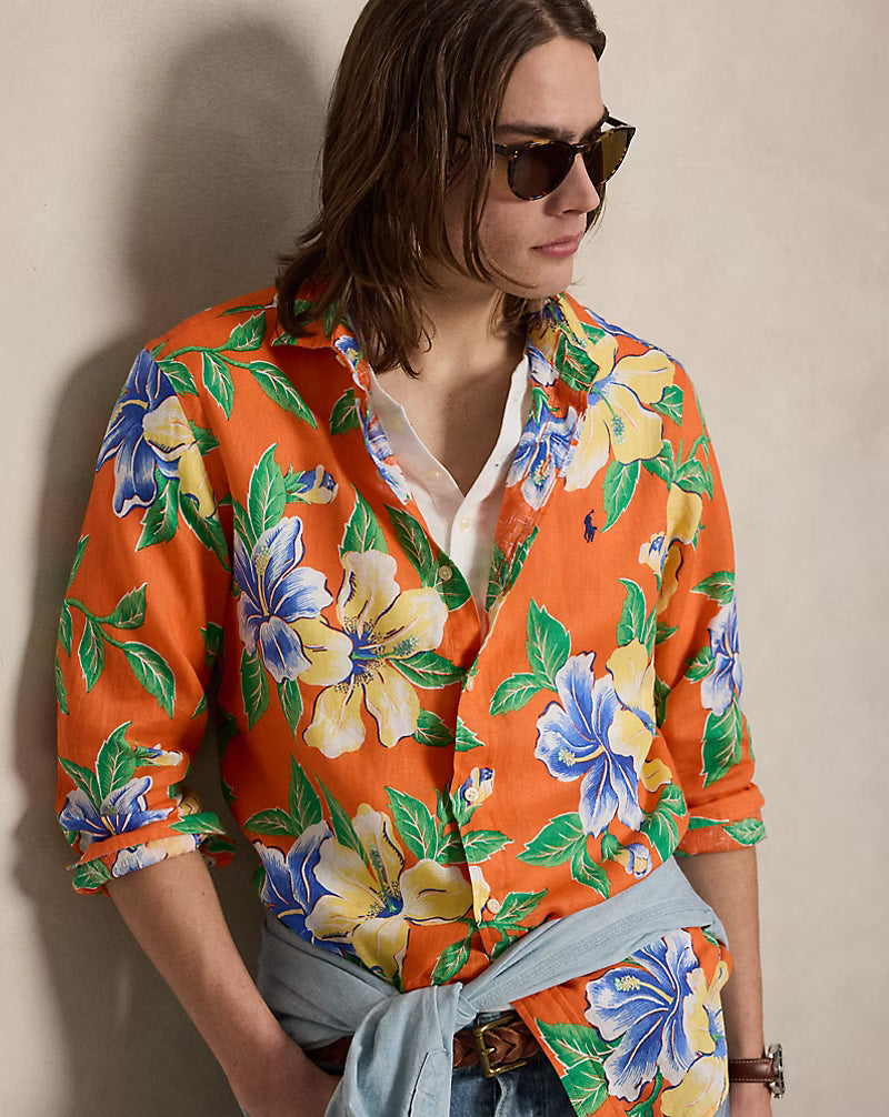 Classic Fit Tropical Floral Linen Shirt