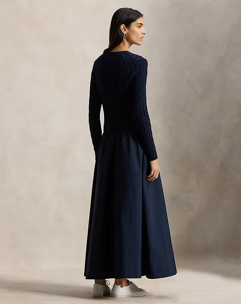 Cable-Knit Bodice Cotton Dress