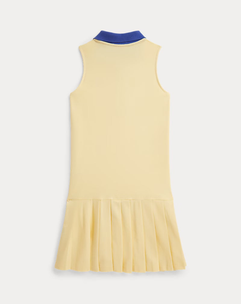 Pleated Mesh Quarter-Zip Polo Dress