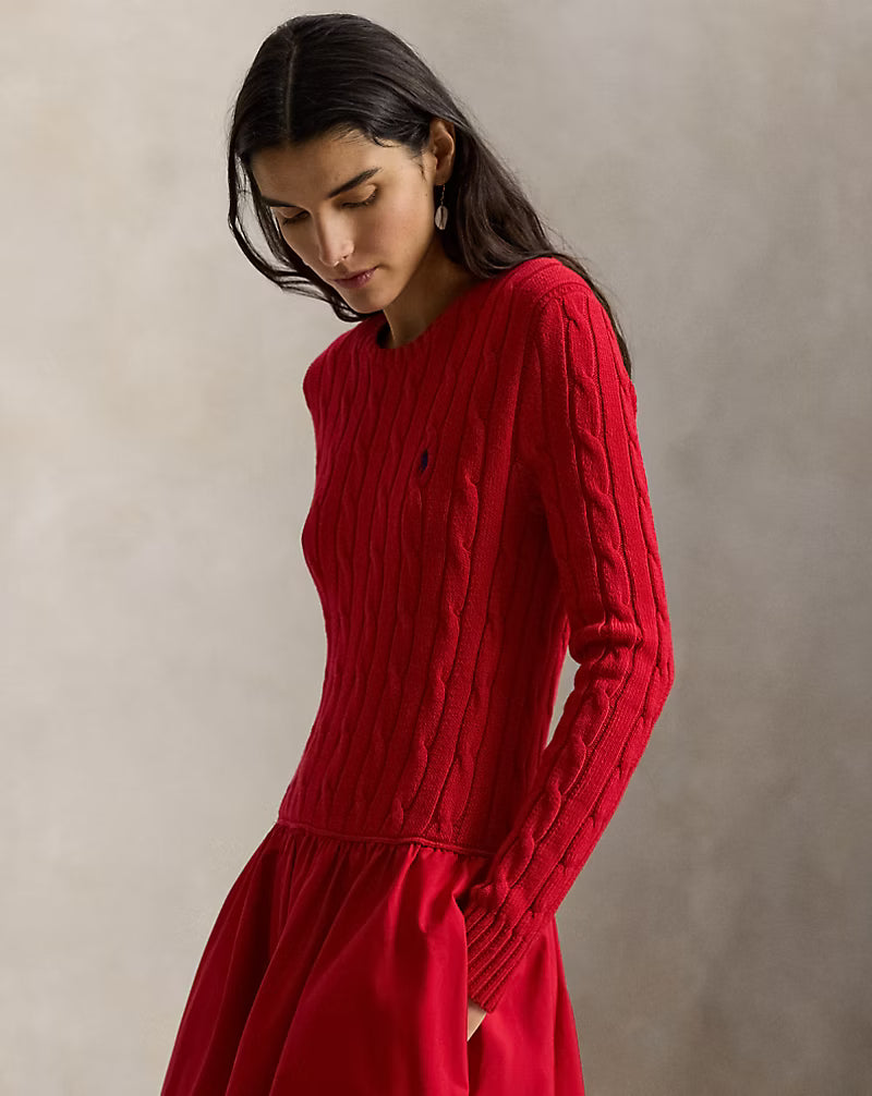 Cable-Knit Bodice Cotton Dress