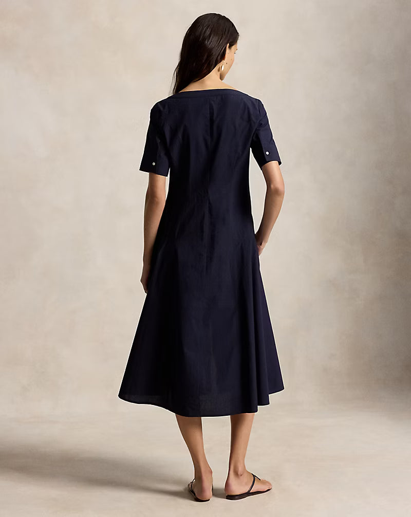 Cotton Canvas Scoopneck Dress