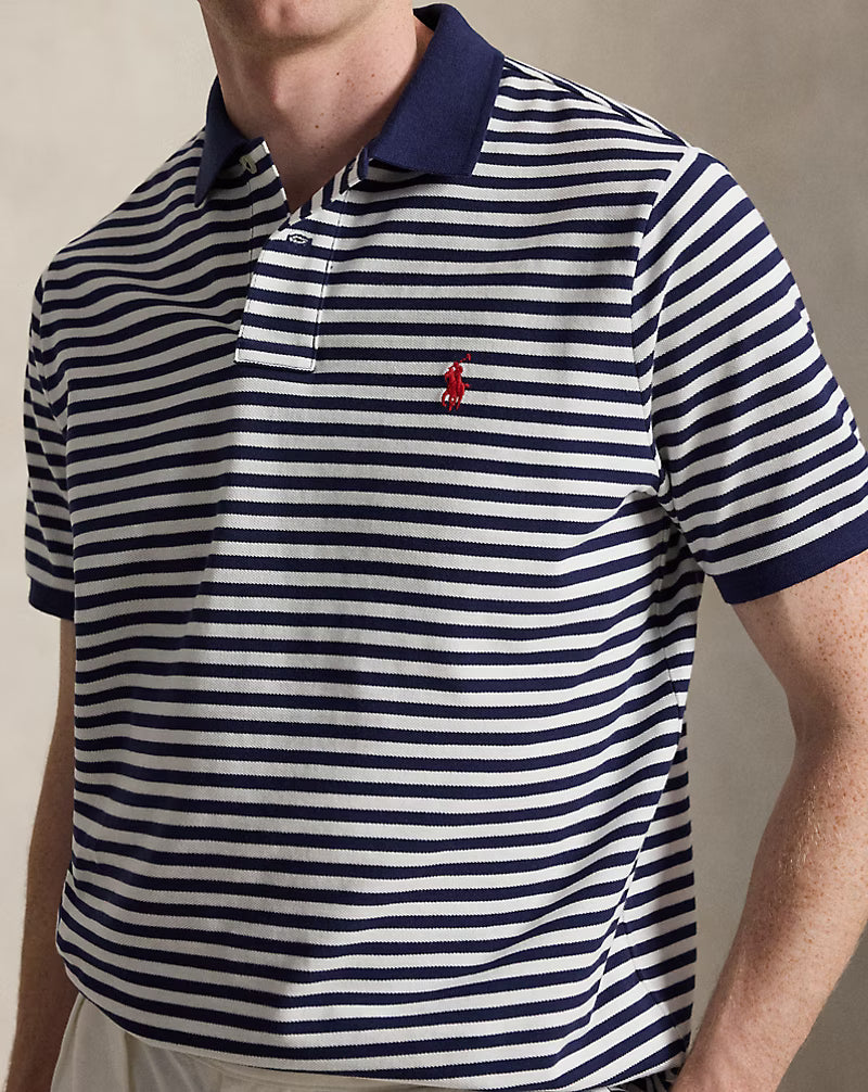 Classic Fit Striped Mesh Polo Shirt