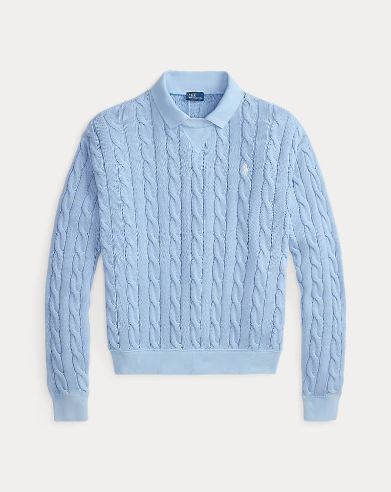 Cable-Knit Cotton Polo-Collar Sweater