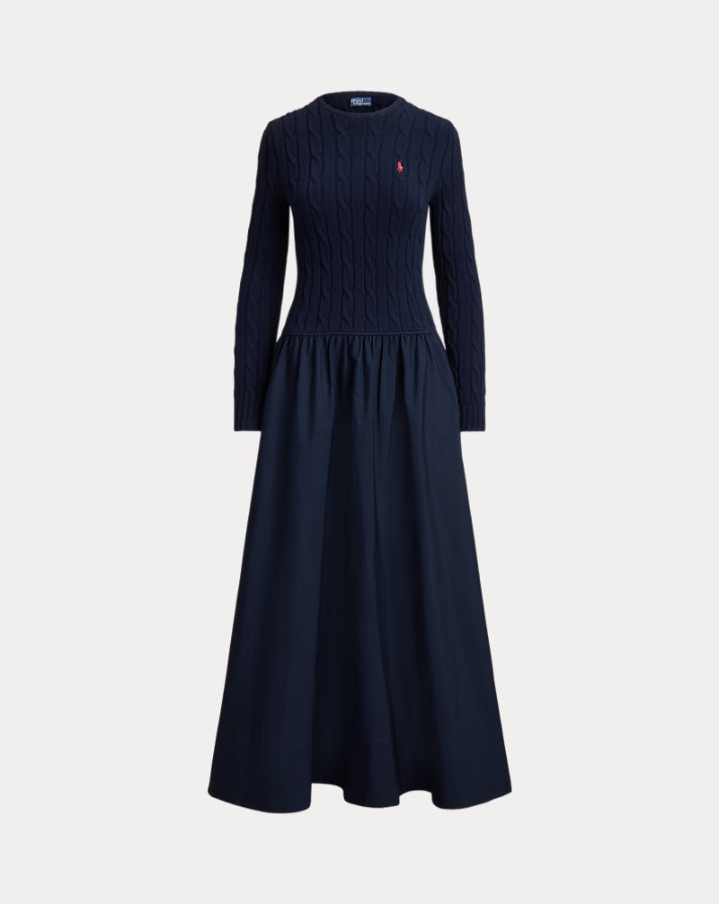 Cable-Knit Bodice Cotton Dress