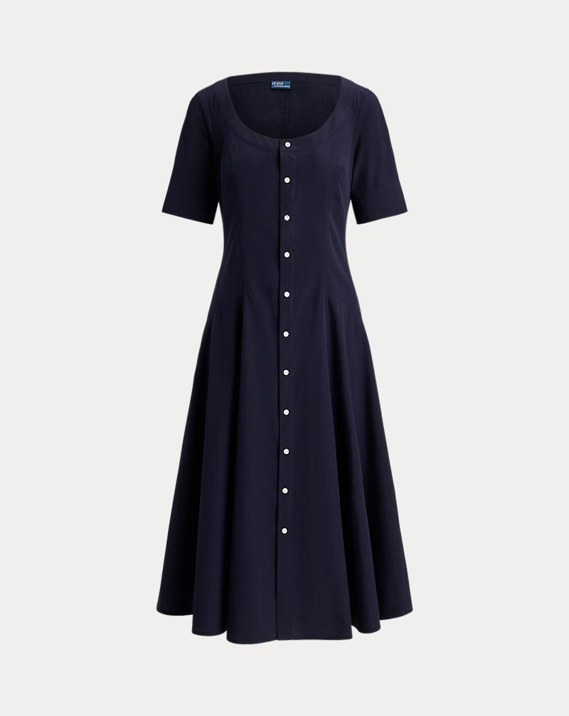 Cotton Canvas Scoopneck Dress