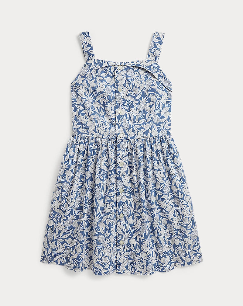 Pineapple-Print Smocked Cotton Dress