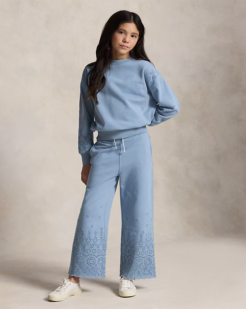 Eyelet French Terry Wide-Leg Sweatpant