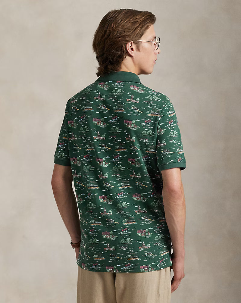 Classic Fit Scenic-Print Mesh Polo Shirt