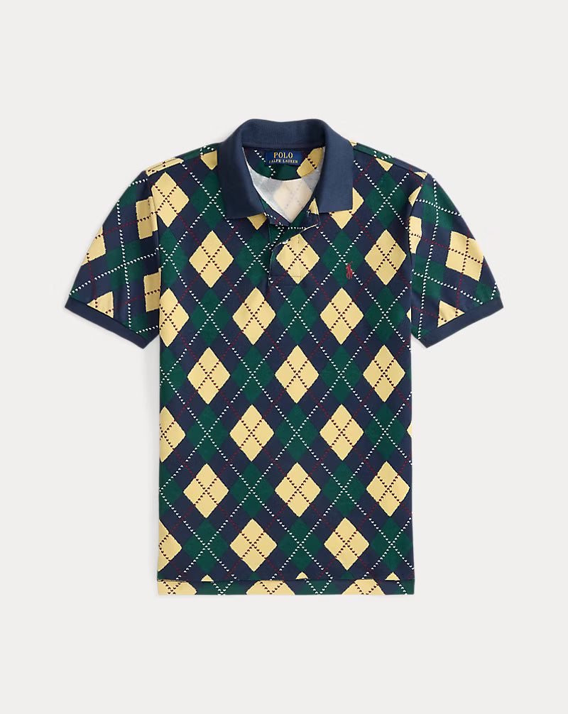 Argyle-Print Cotton Mesh Polo Shirt