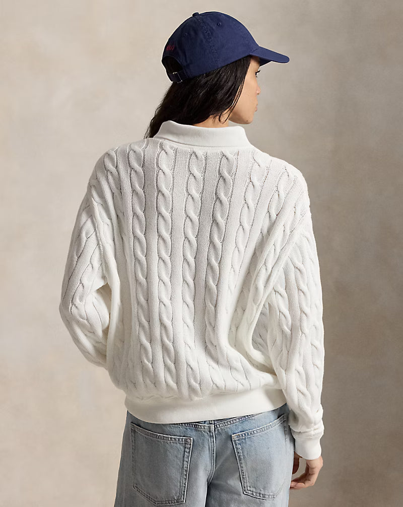 Cable-Knit Cotton Polo-Collar Sweater