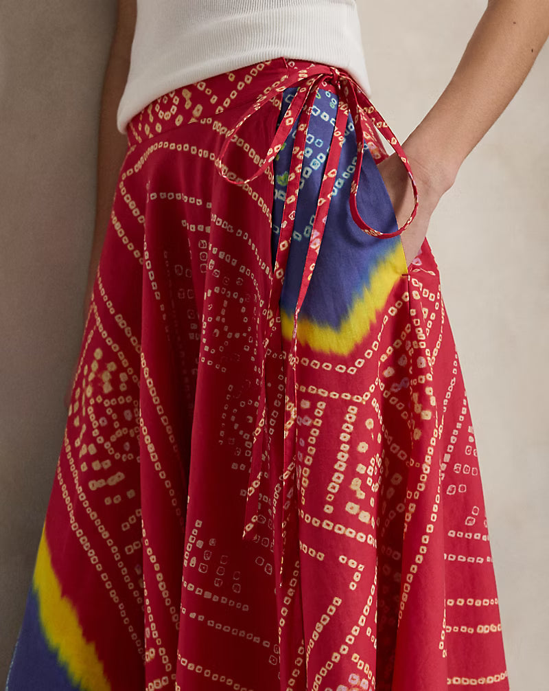 Print Cotton Wrap Skirt