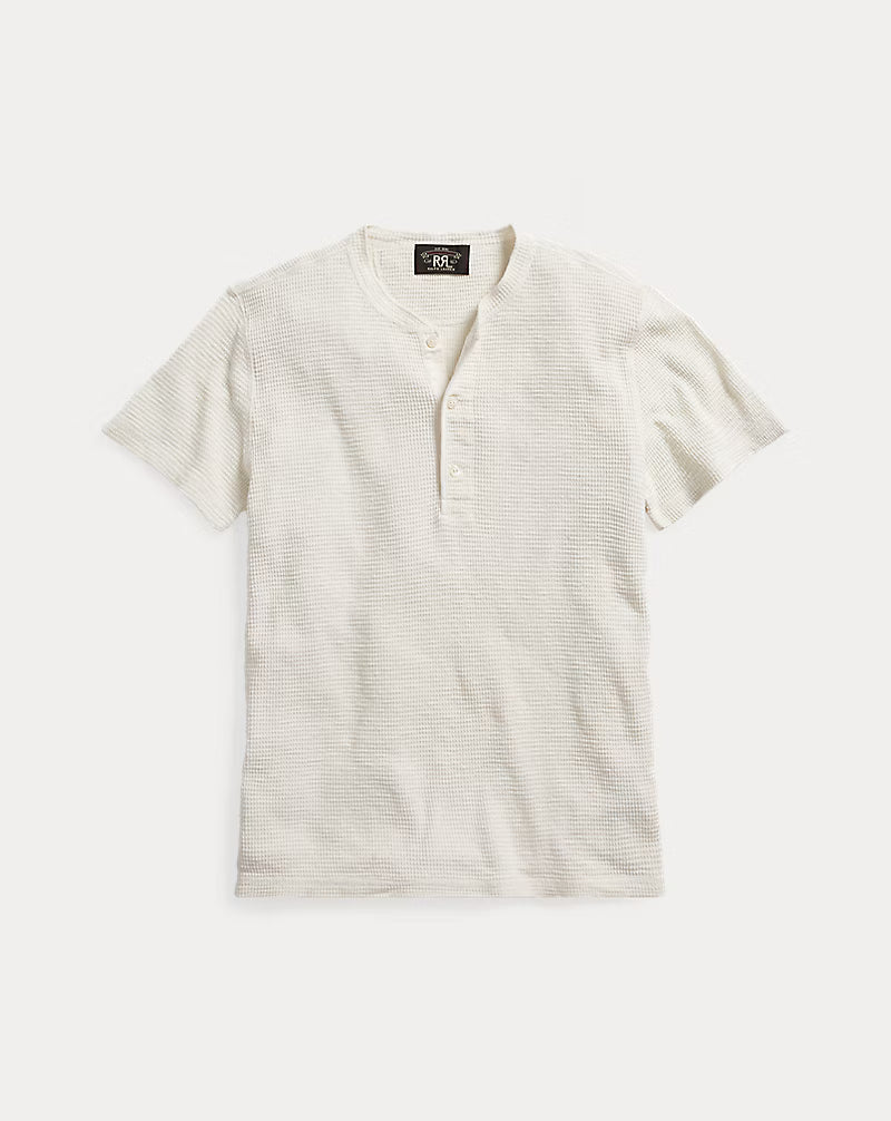 Waffle-Knit Short-Sleeve Henley Shirt