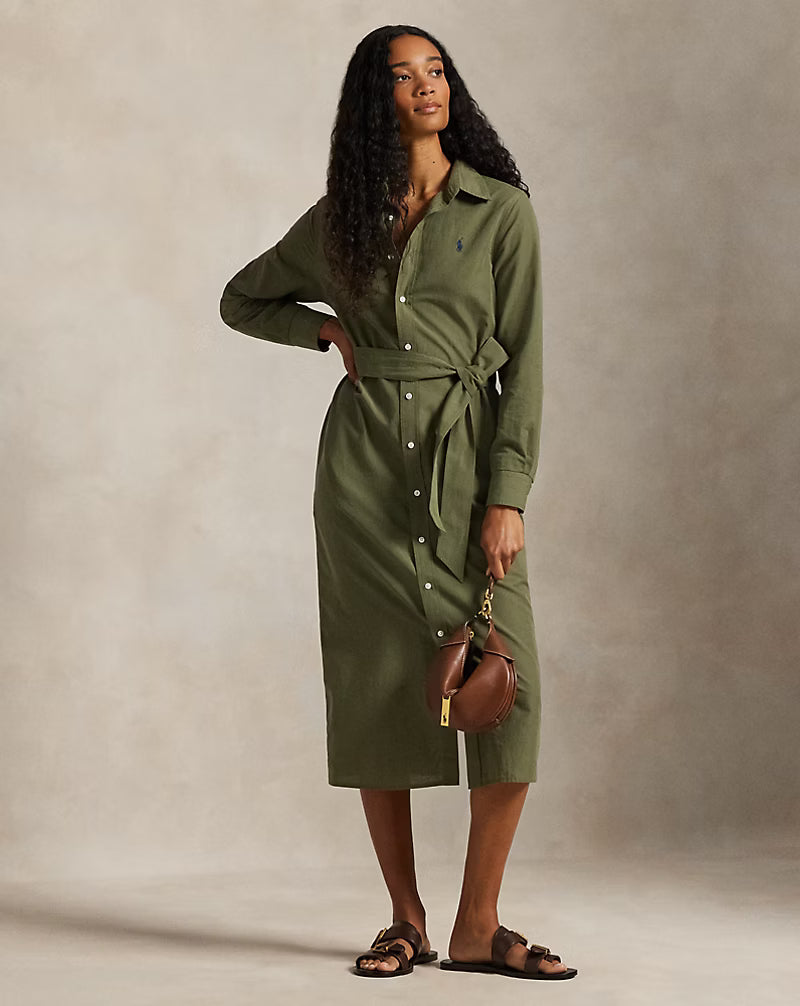 Cotton-Linen Belted Shirtdress