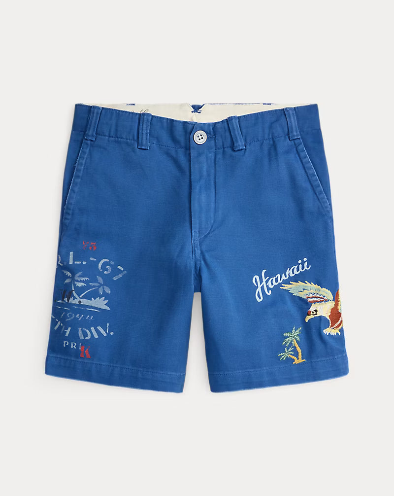 Embroidered Cotton Twill Short