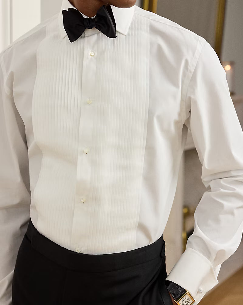 Pleated-Bib French Cuff Tuxedo Shirt