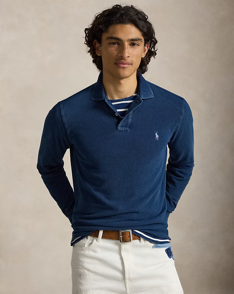 Custom Slim Fit Indigo Mesh Polo Shirt