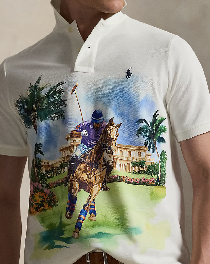 Classic Fit Mesh Graphic Polo Shirt