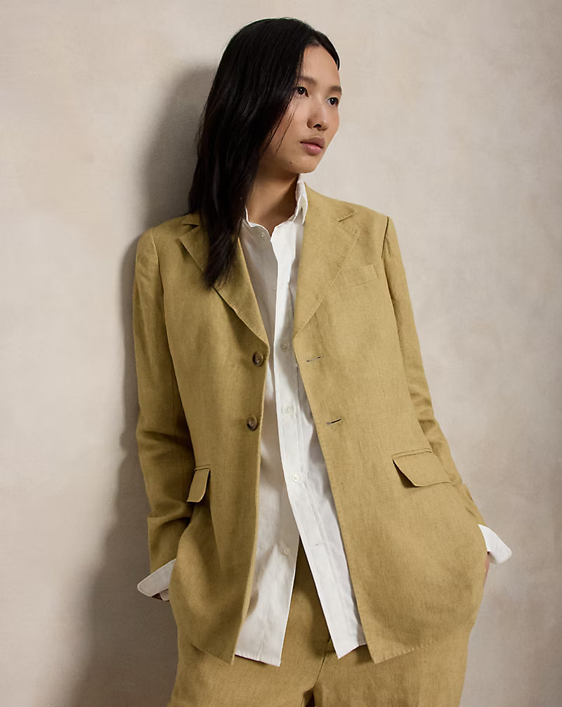 Single-Breasted Délavé Linen Blazer