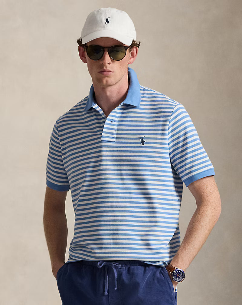 Classic Fit Striped Mesh Polo Shirt