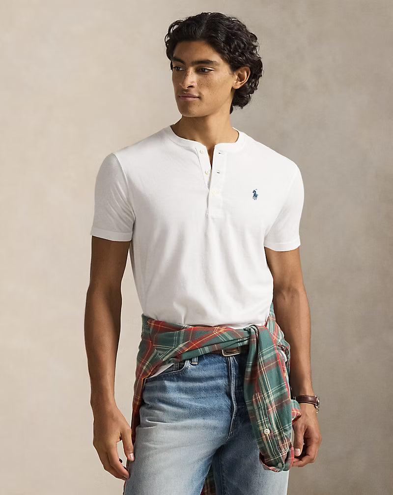 Slub Jersey Short-Sleeve Henley Shirt