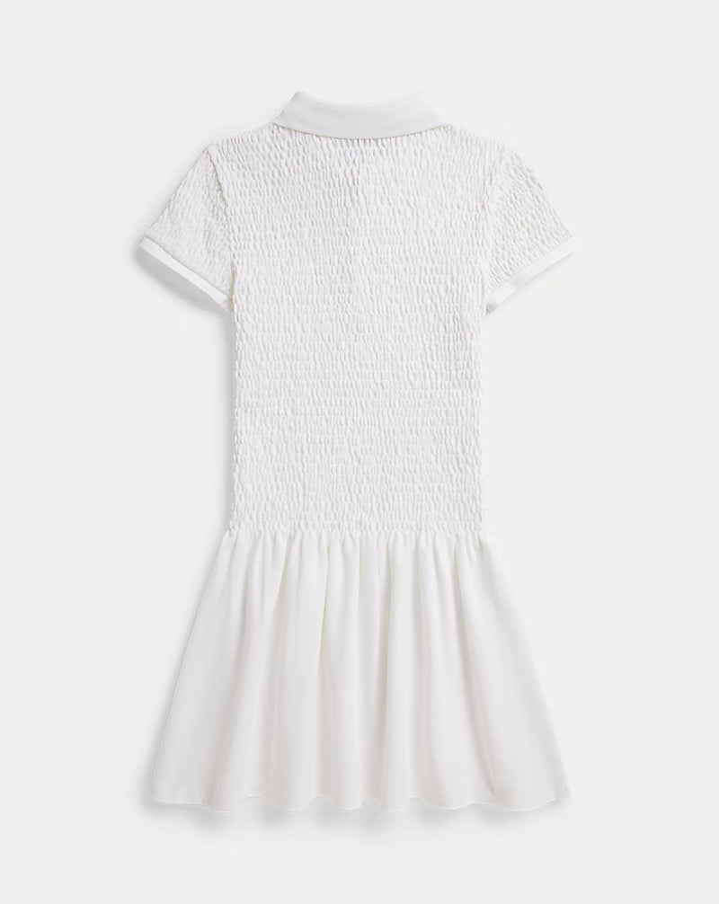 Smocked Stretch Mesh Polo Dress