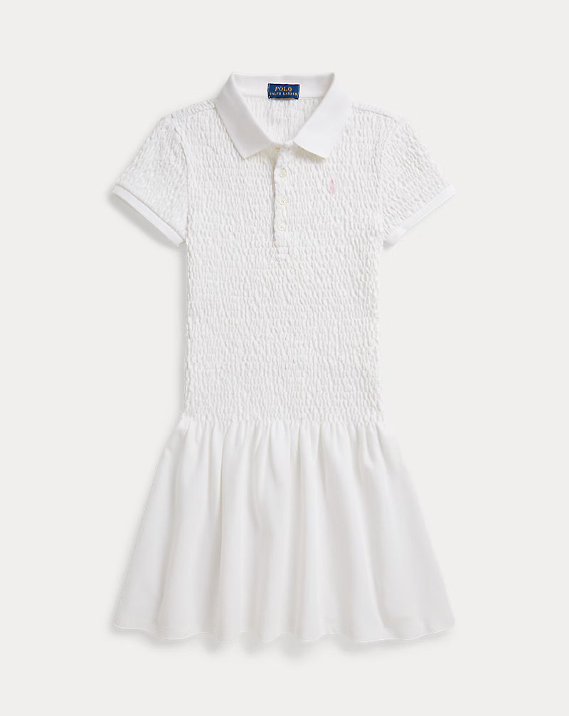 Smocked Stretch Mesh Polo Dress