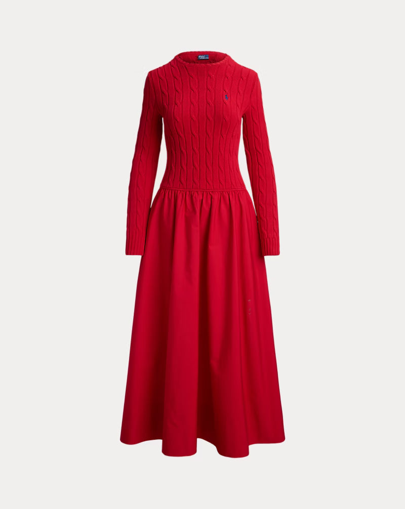Cable-Knit Bodice Cotton Dress