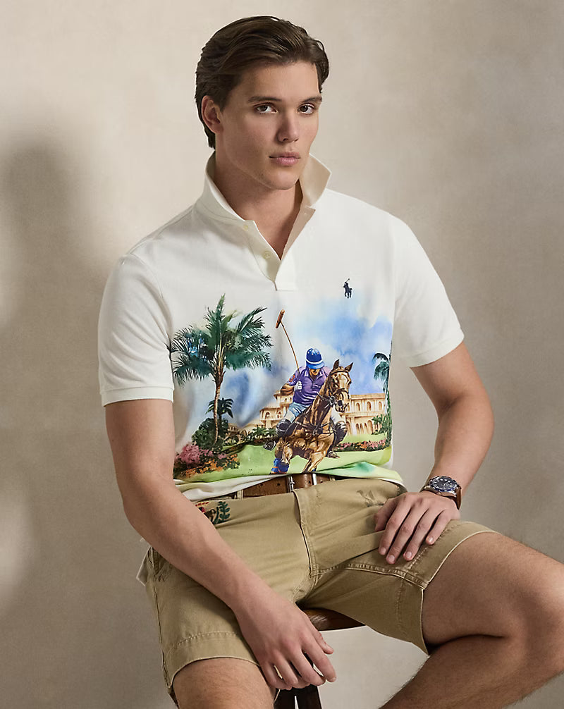 Classic Fit Mesh Graphic Polo Shirt