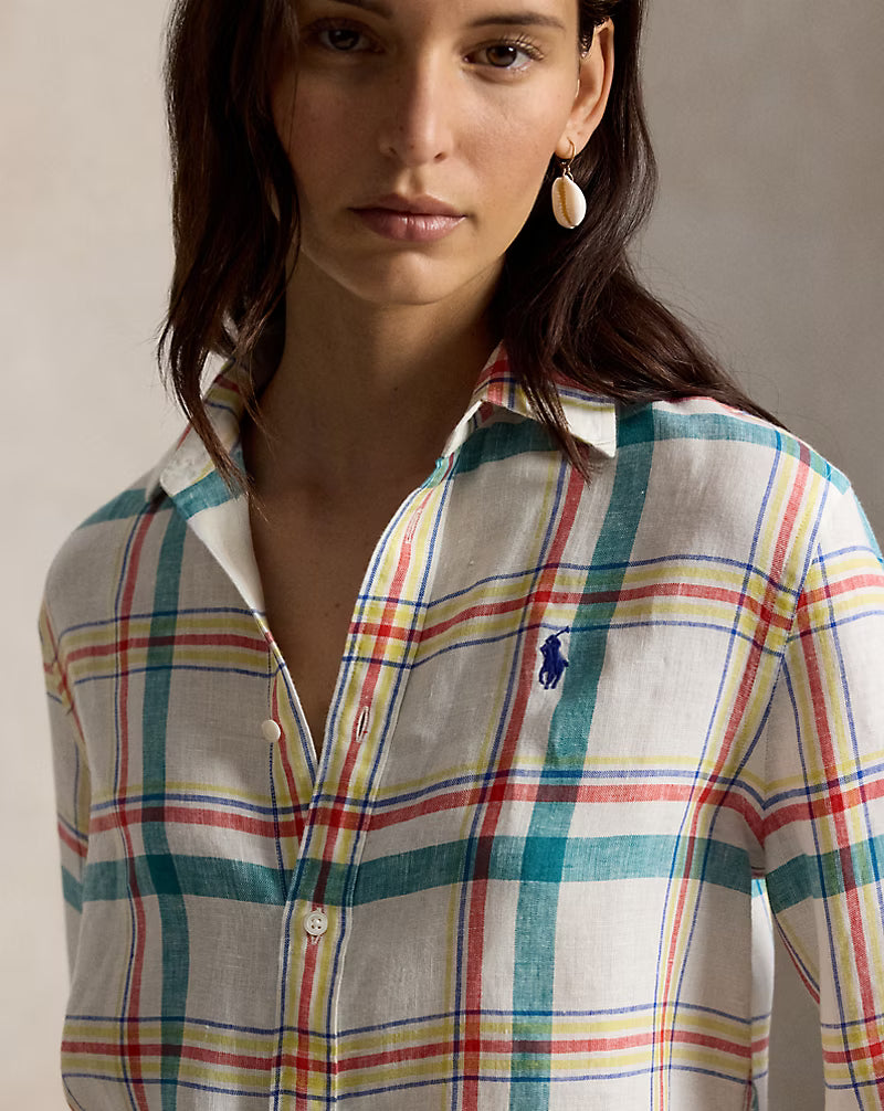 Classic Fit Plaid Linen Shirt