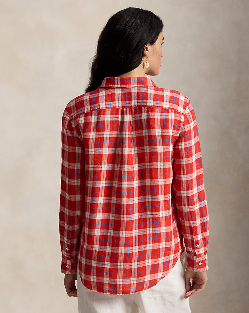 Classic Fit Plaid Linen Shirt