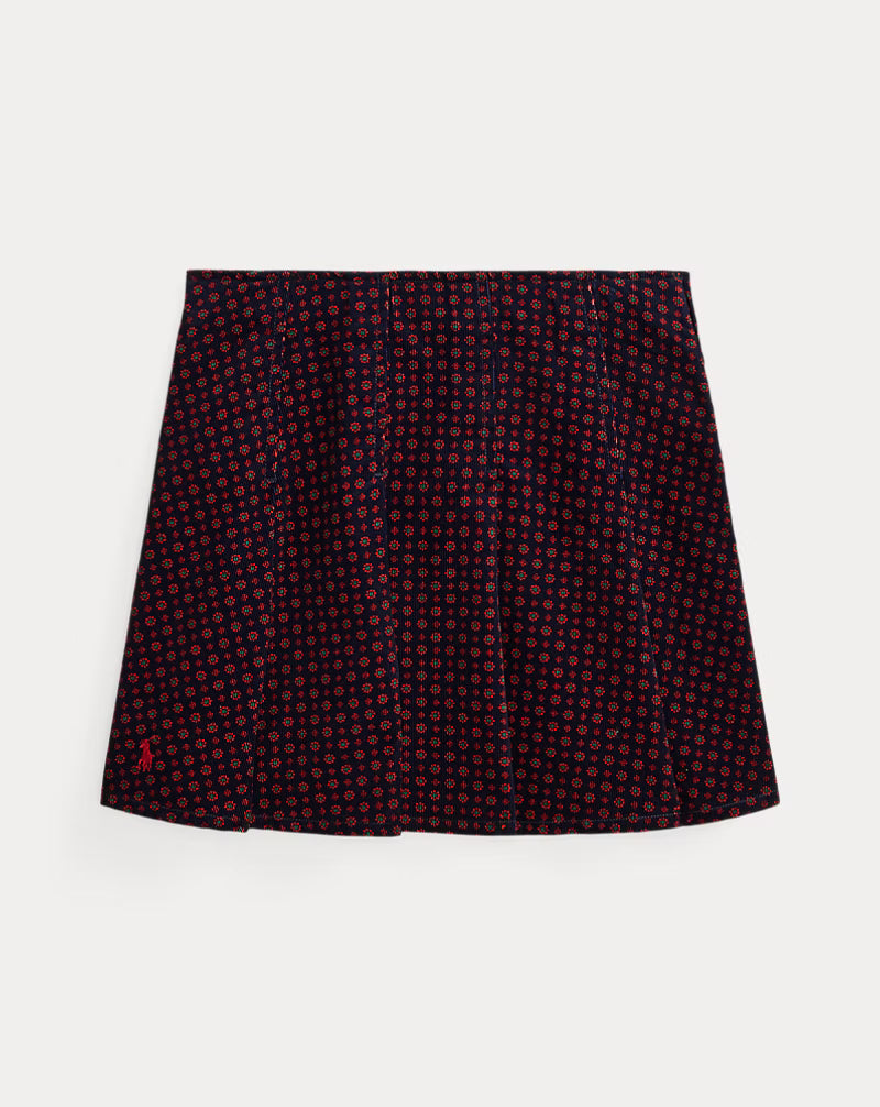 Floral Pleated Corduroy Skirt