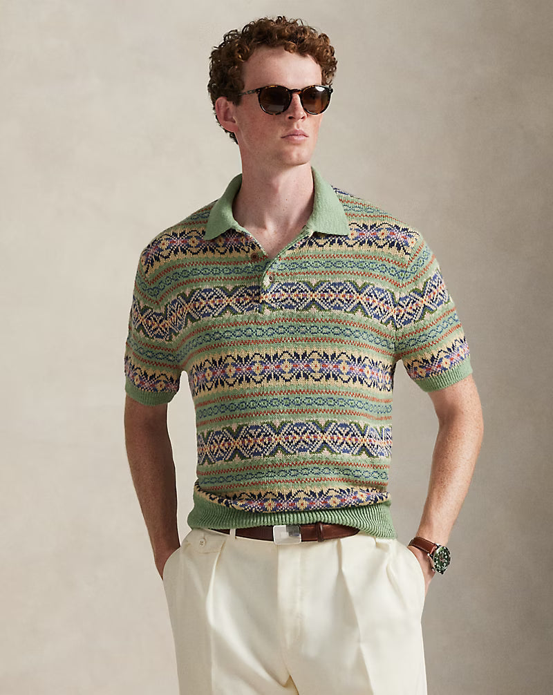 Linen-Cotton Polo Sweater