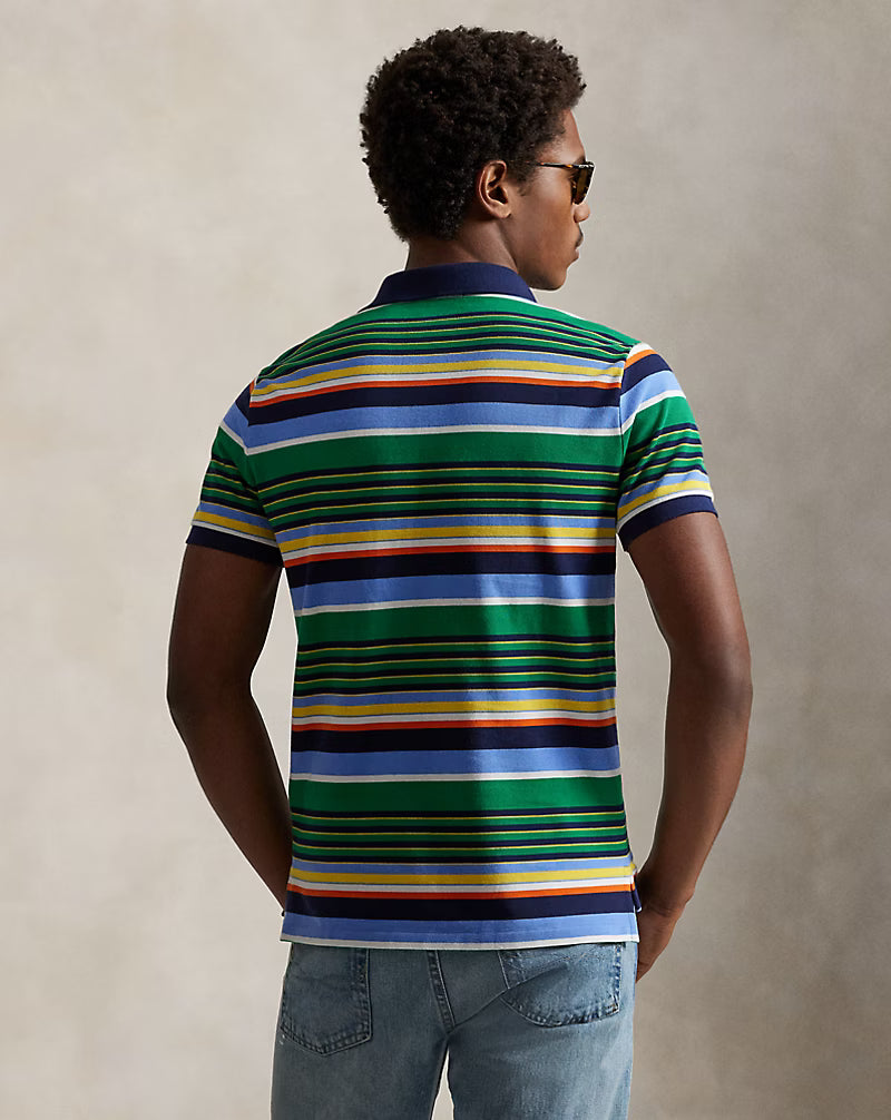 Classic Fit Striped Mesh Polo Shirt