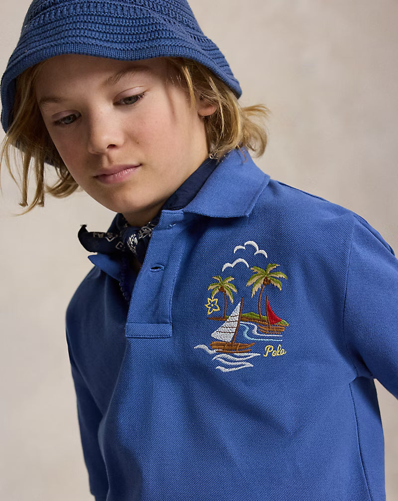 Embroidered Cotton Mesh Polo Shirt