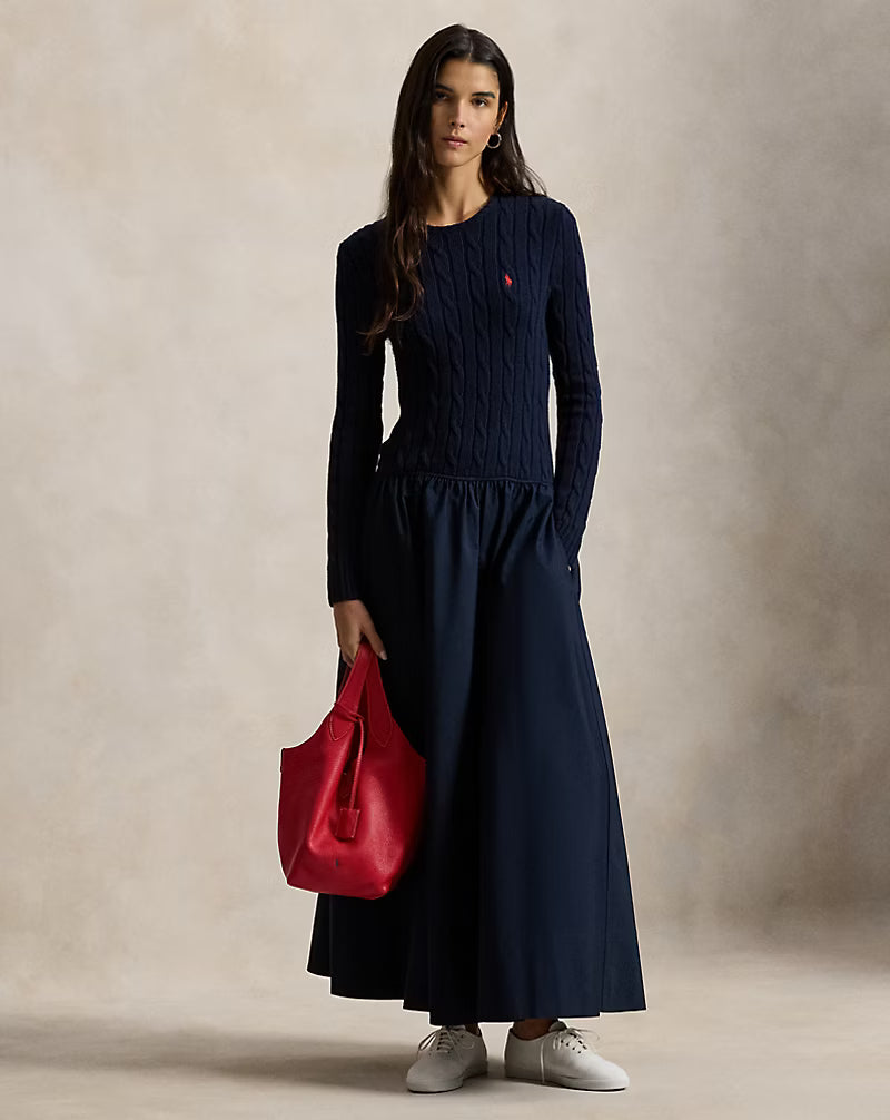Cable-Knit Bodice Cotton Dress