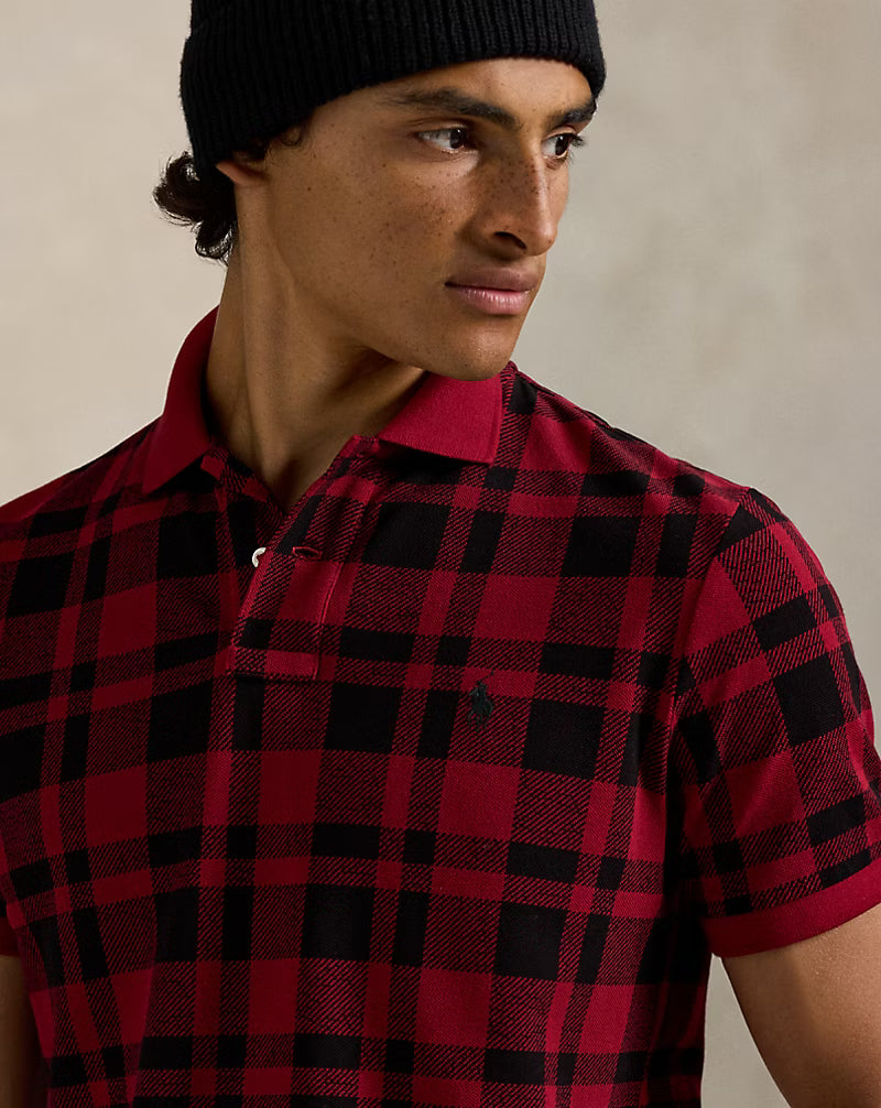 Classic Fit Plaid Mesh Polo Shirt