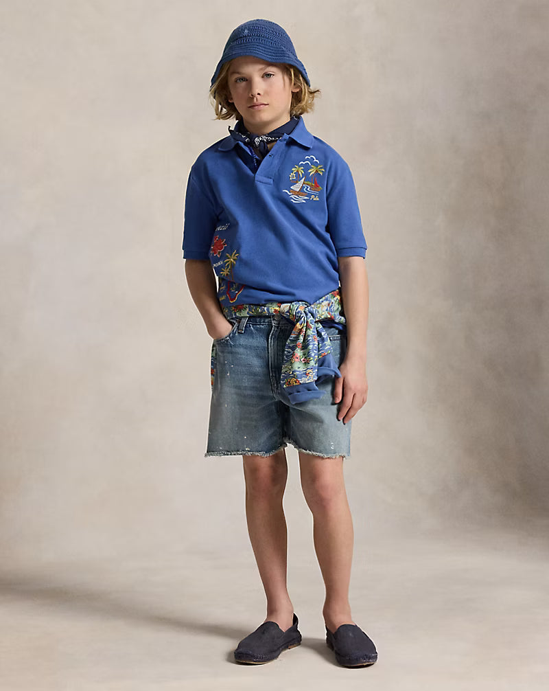 Embroidered Cotton Mesh Polo Shirt