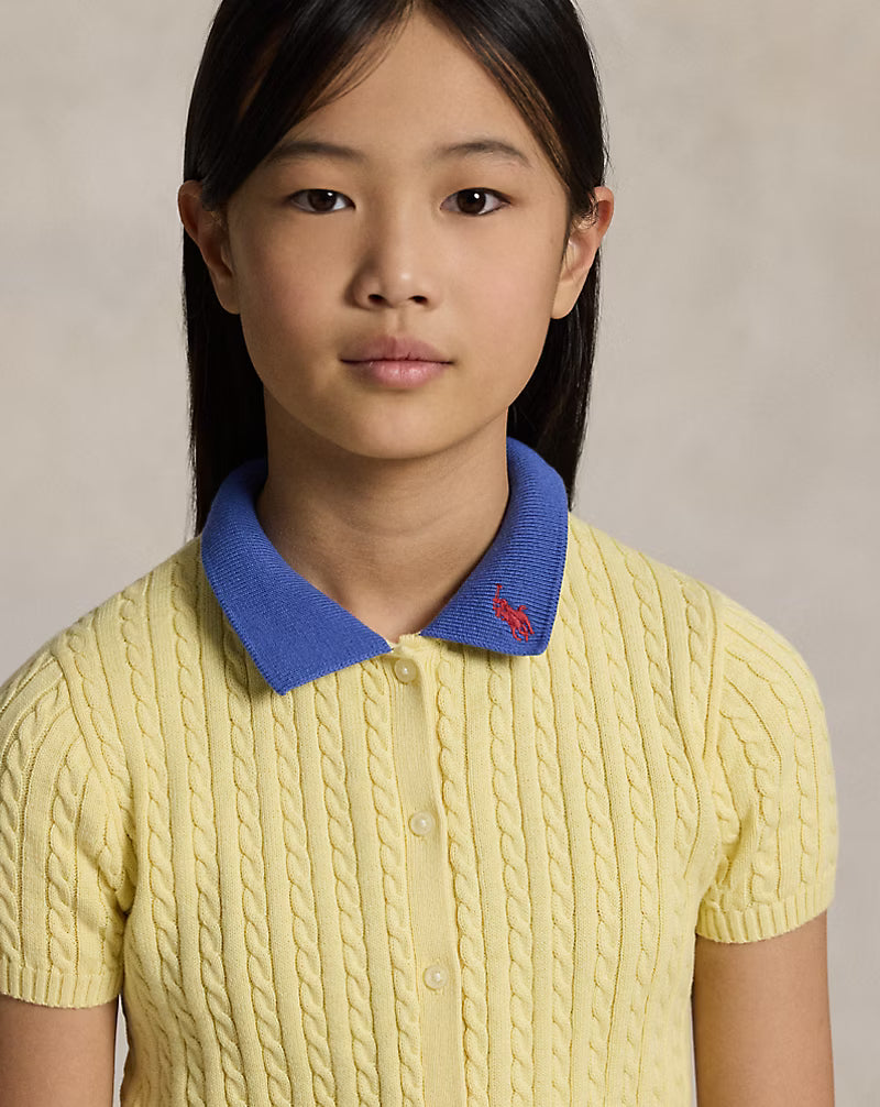 Mini-Cable Cotton Polo Cardigan & Skirt